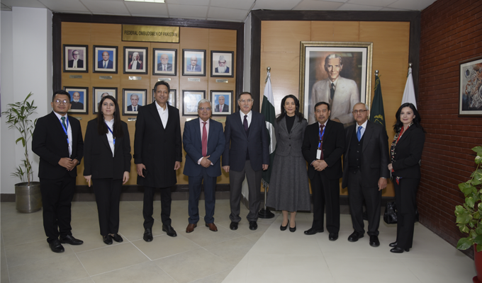 Commissioner for Human Rights, Azerbaijan, Chairman, Ombudsman of Indonesia and Chief Ombudsman of Turkiye with Federal Ombudsman of Pakistan at the Wafaqi Mohtasib Secretariat (WMS), Islamabad, 30 January 2024.