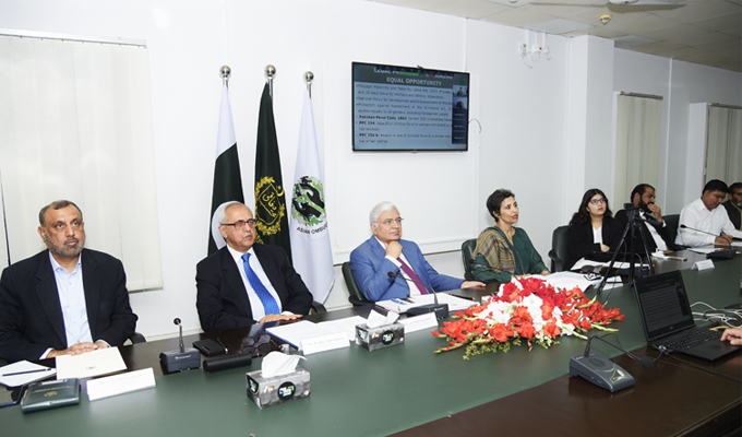 The Wafaqi Mohtasib Mr. Ejaz Ahmad Qureshi inaugurating a Webinar on Protection Against Harassment of Women at the Work Place in Islamabad on March 27, 2024.