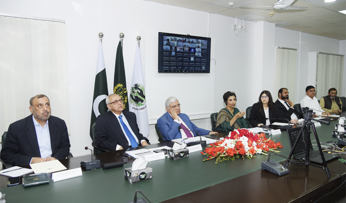 Ms. Fauzia Viqar, Federal Ombudsperson Protection Against Harassment of Women at the Workplace (FOSPAH) making a presentation on the scoop of work and operational framework of FOSPAH in Islamabad on March 27, 2024.